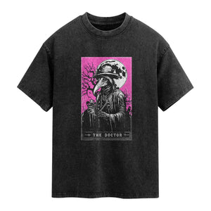 Plague Doctor Tarot Card Washed Cotton T-Shirt Mysterious Horror Death Occult Satanic