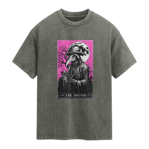 Plague Doctor Tarot Card Washed Cotton T-Shirt Mysterious Horror Death Occult Satanic