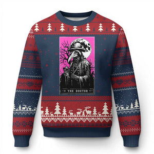 Plague Doctor Tarot Card Ugly Christmas Sweater Mysterious Horror Death Occult Satanic TS10 Navy Red Print Your Wear