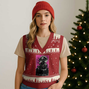 Plague Doctor Tarot Card V-Neck Knit Sweater Vest Mysterious Horror Death Occult Satanic TS10 Red Beige Print Your Wear
