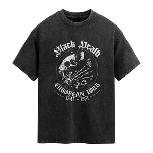 Plague Rat Washed Cotton T-Shirt Black Death European Tour Medieval History Goth