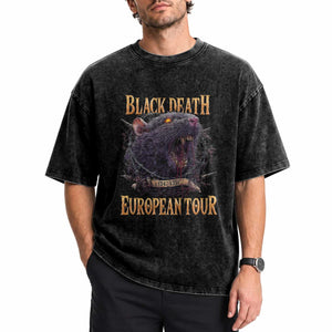 Black Death European Tour Washed Cotton T-Shirt Plague Rat Medieval History Alternative Art