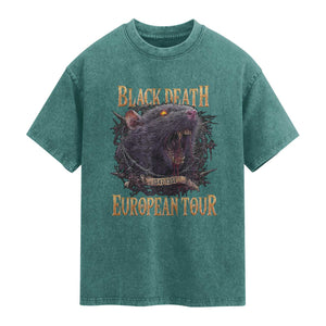Black Death European Tour Washed Cotton T-Shirt Plague Rat Medieval History Alternative Art