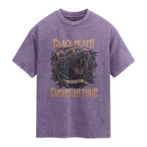 Black Death European Tour Washed Cotton T-Shirt Plague Rat Medieval History Alternative Art