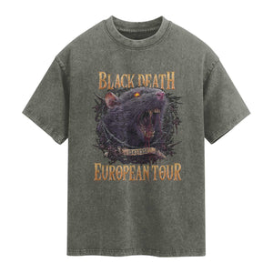 Black Death European Tour Washed Cotton T-Shirt Plague Rat Medieval History Alternative Art