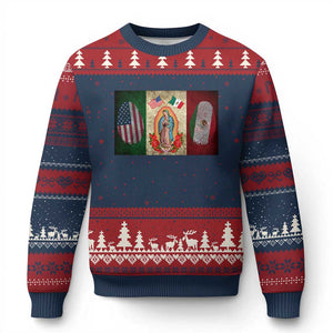 Mexico Flag Ugly Christmas Sweater Virgin Mary Mexican American Patriotic Mexican Roots TS10 Navy Red Print Your Wear