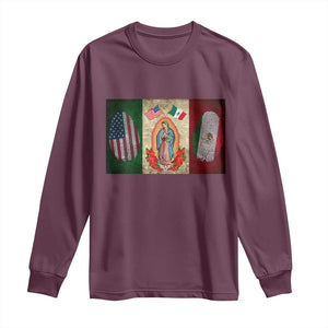 Mexico Flag Long Sleeve Shirt Virgin Mary Mexican American Patriotic Mexican Roots TS10 Maroon Print Your Wear