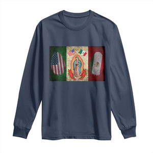 Mexico Flag Long Sleeve Shirt Virgin Mary Mexican American Patriotic Mexican Roots TS10 Navy Print Your Wear