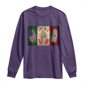 Mexico Flag Long Sleeve Shirt Virgin Mary Mexican American Patriotic Mexican Roots TS10 Purple Print Your Wear