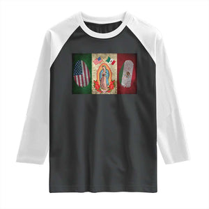Mexico Flag Raglan Shirt Virgin Mary Mexican American Patriotic Mexican Roots TS10 Black White Print Your Wear