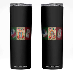 Mexico Flag Skinny Tumbler Virgin Mary Mexican American Patriotic Mexican Roots TS10 Black Print Your Wear