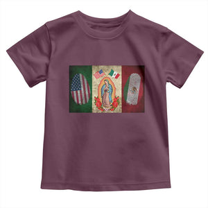 Mexico Flag Toddler T Shirt Virgin Mary Mexican American Patriotic Mexican Roots TS10 Maroon Print Your Wear
