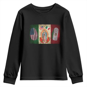Mexico Flag Youth Sweatshirt Virgin Mary Mexican American Patriotic Mexican Roots TS10 Black Print Your Wear