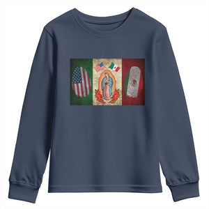 Mexico Flag Youth Sweatshirt Virgin Mary Mexican American Patriotic Mexican Roots TS10 Navy Print Your Wear