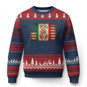 American Mexican Flag Ugly Christmas Sweater Virgin Mary Mexico Heritage Mexican Roots TS10 Navy Red Print Your Wear