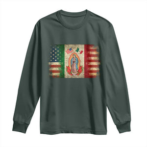 American Mexican Flag Long Sleeve Shirt Virgin Mary Mexico Heritage Mexican Roots TS10 Dark Forest Green Print Your Wear