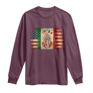 American Mexican Flag Long Sleeve Shirt Virgin Mary Mexico Heritage Mexican Roots TS10 Maroon Print Your Wear