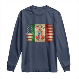 American Mexican Flag Long Sleeve Shirt Virgin Mary Mexico Heritage Mexican Roots TS10 Navy Print Your Wear