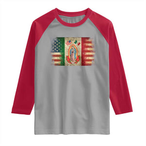 American Mexican Flag Raglan Shirt Virgin Mary Mexico Heritage Mexican Roots TS10 Sport Gray Red Print Your Wear