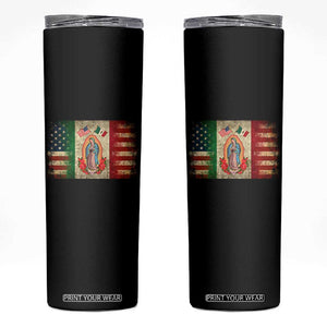 American Mexican Flag Skinny Tumbler Virgin Mary Mexico Heritage Mexican Roots TS10 Black Print Your Wear
