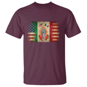 American Mexican Flag T Shirt Virgin Mary Mexico Heritage Mexican Roots TS10 Maroon Print Your Wear