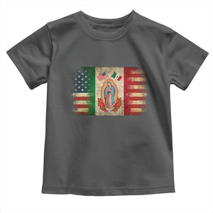 American Mexican Flag Toddler T Shirt Virgin Mary Mexico Heritage Mexican Roots TS10 Dark Heather Print Your Wear
