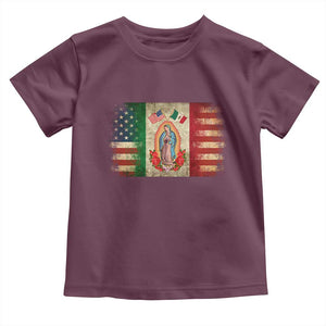 American Mexican Flag Toddler T Shirt Virgin Mary Mexico Heritage Mexican Roots TS10 Maroon Print Your Wear