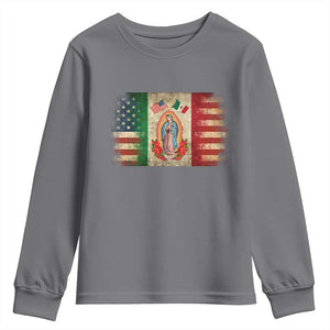 American Mexican Flag Youth Sweatshirt Virgin Mary Mexico Heritage Mexican Roots TS10 Charcoal Print Your Wear