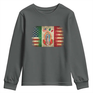 American Mexican Flag Youth Sweatshirt Virgin Mary Mexico Heritage Mexican Roots TS10 Dark Heather Print Your Wear