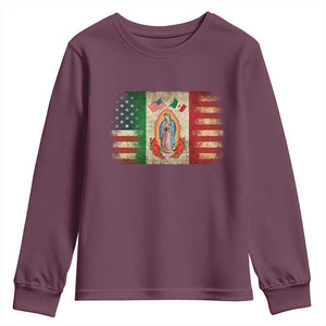 American Mexican Flag Youth Sweatshirt Virgin Mary Mexico Heritage Mexican Roots TS10 Maroon Print Your Wear