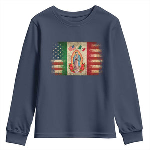 American Mexican Flag Youth Sweatshirt Virgin Mary Mexico Heritage Mexican Roots TS10 Navy Print Your Wear