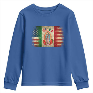 American Mexican Flag Youth Sweatshirt Virgin Mary Mexico Heritage Mexican Roots TS10 Royal Blue Print Your Wear