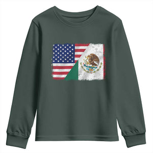 American Mexican Flag Youth Sweatshirt Mexico Heritage Half Mexican Roots TS10 Dark Forest Green Print Your Wear