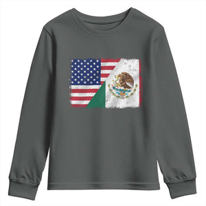 American Mexican Flag Youth Sweatshirt Mexico Heritage Half Mexican Roots TS10 Dark Heather Print Your Wear