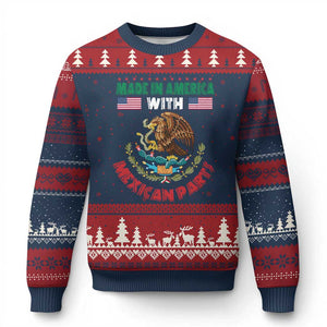 Made In America With Mexican Parts Ugly Christmas Sweater Mexico Coat of Arms Half Mexican Roots TS10 Navy Red Print Your Wear