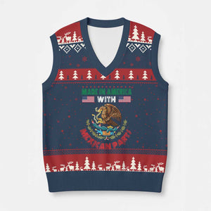 Made In America With Mexican Parts V-Neck Knit Sweater Vest Mexico Coat of Arms Half Mexican Roots TS10 Navy Red Print Your Wear