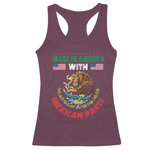 Made In America With Mexican Parts Racerback Tank Top Mexico Coat of Arms Half Mexican Roots TS10 Maroon Print Your Wear