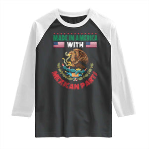 Made In America With Mexican Parts Raglan Shirt Mexico Coat of Arms Half Mexican Roots TS10 Black White Print Your Wear