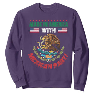 Made In America With Mexican Parts Sweatshirt Mexico Coat of Arms Half Mexican Roots TS10 Purple Print Your Wear