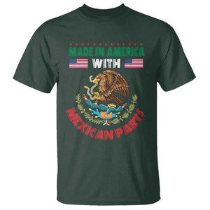 Made In America With Mexican Parts T Shirt Mexico Coat of Arms Half Mexican Roots TS10 Dark Forest Green Print Your Wear