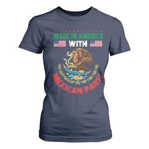 Made In America With Mexican Parts T Shirt For Women Mexico Coat of Arms Half Mexican Roots TS10 Navy Print Your Wear