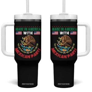Made In America With Mexican Parts Tumbler With Handle Mexico Coat of Arms Half Mexican Roots TS10 One Size: 40 oz Black Print Your Wear