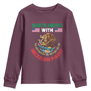 Made In America With Mexican Parts Youth Sweatshirt Mexico Coat of Arms Half Mexican Roots TS10 Maroon Print Your Wear