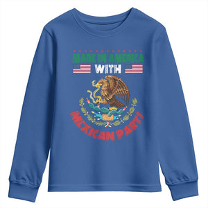 Made In America With Mexican Parts Youth Sweatshirt Mexico Coat of Arms Half Mexican Roots TS10 Royal Blue Print Your Wear