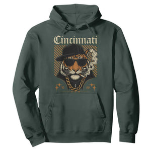 Cincinnati Tiger Hoodie Retro Vintage Mascot Sports Fan TS10 Dark Forest Green Print Your Wear