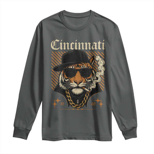 Cincinnati Tiger Long Sleeve Shirt Retro Vintage Mascot Sports Fan TS10 Dark Heather Print Your Wear