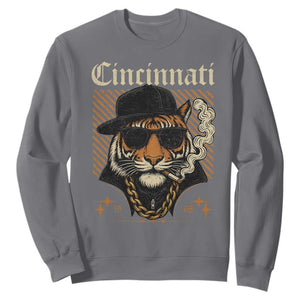Cincinnati Tiger Sweatshirt Retro Vintage Mascot Sports Fan TS10 Charcoal Print Your Wear