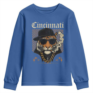 Cincinnati Tiger Youth Sweatshirt Retro Vintage Mascot Sports Fan TS10 Royal Blue Print Your Wear
