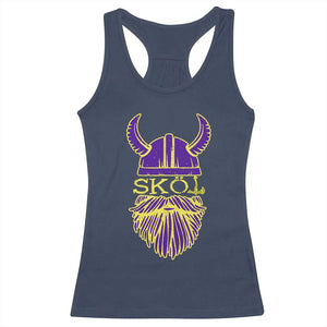 Skol Nordic Scandinavian Warrior Helmet Racerback Tank Top Retro Football Sports Fan MFV TS10 Navy Print Your Wear