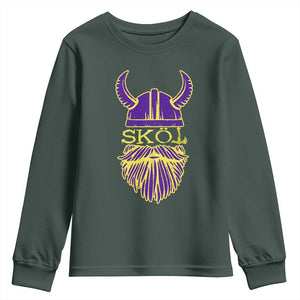 Skol Nordic Scandinavian Warrior Helmet Youth Sweatshirt Retro Football Sports Fan MFV TS10 Dark Forest Green Print Your Wear